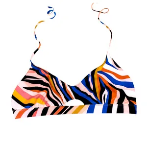 Hurley Zebra Print Bikini Top Multicolor Halter Swim Top Beach Resort Large EUC thumbnail 6