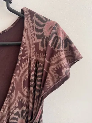 Fresh Produce Dress Small Brown Floral Faux Wrap Side Tie Made in USA thumbnail 5