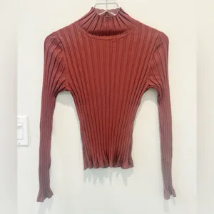 ARITZIA BABATON Victor Turtleneck Sweater Size Large Ribbed Knit‎ Burnt Orange thumbnail 2