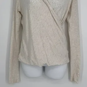 Lululemon Radiant Long Sleeve‎ Wrap Top Size 2 Heathered Beige Thumbholes Active thumbnail 4