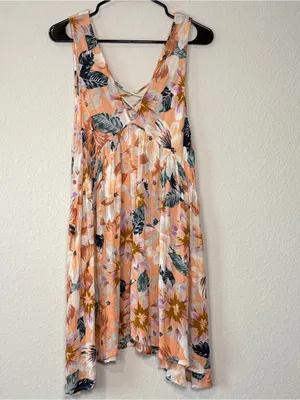 Rip Curl Peach and Navy Floral Boho Beachy Sundress thumbnail 2