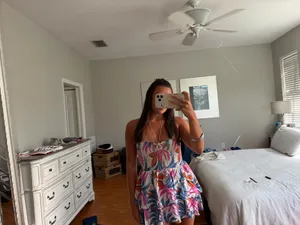 Shore Brand strapless smocked floral palm print mini dress thumbnail 2