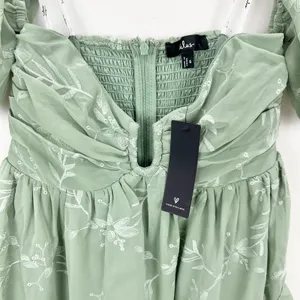 Lulus Cutest Icon Sage Green Embroidered Off-the-Shoulder Mini Dress Small NWT thumbnail 7