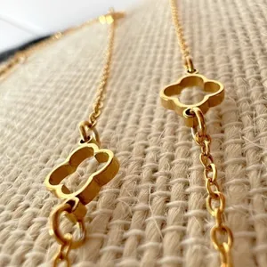 Gold Plated Floral clover necklace Stainless Steel women Jewelry 42” thumbnail 11