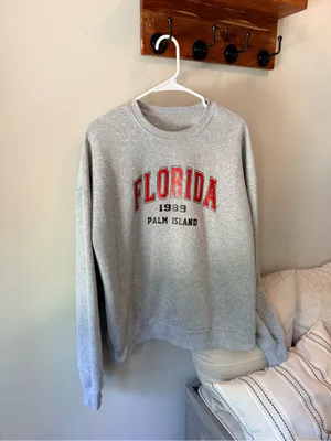 Women’s Small Gray Florida 1989 Palm Island Graphic Sweatshirt Pullover thumbnail 3
