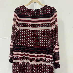 Ann Taylor LOFT Petites Geometric Tile Stripe Chiffon Dress Red Black White LP thumbnail 6