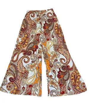 High Waisted Wide Leg Paisley Print Women’s Pants in Multi-Color thumbnail 1