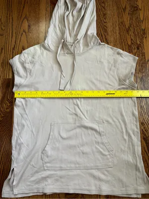 Pact Savannah Organic Cotton Short Sleeve Pullover Hoodie Sweatshirt Beige M thumbnail 7