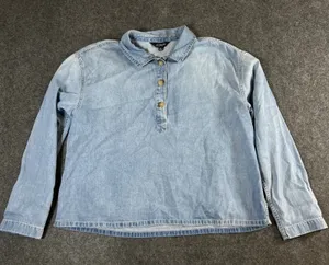 J.Crew Always Women Light Wash Denim Popover Shirt Blue Long Sleeve Cotton Small thumbnail 1