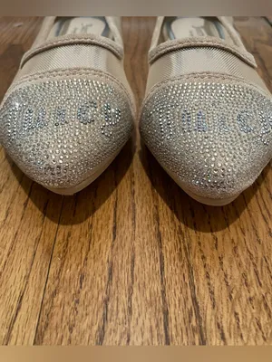 Juicy Couture Penny Rhinestone Mesh Ballet Flats Sheer Beige Womens Size 7 Y2K thumbnail 6