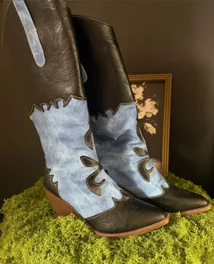 Women's Two-Tone Blue and Black Western Boot thumbnail 1