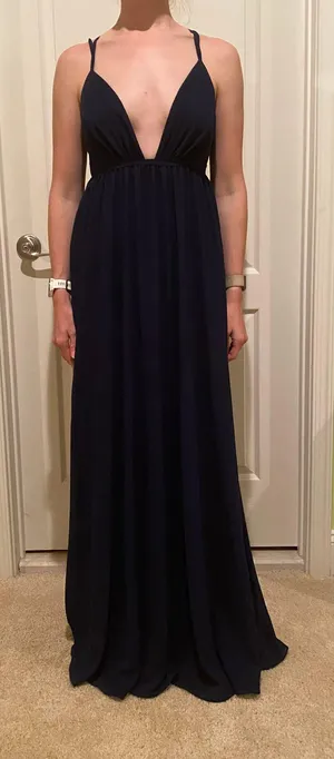 Lulus Navy Deep V Formal Dress thumbnail 1