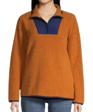 St. John’s Bay Sherpa Pullover Sweater‎ Womens Size XL Roasted Pecan 1/4 Zip thumbnail 1