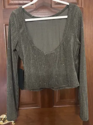 Olive Sparkle Velvet Long-Sleeve Top thumbnail 2