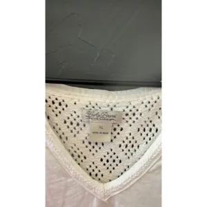 Lucky Brand Cream Cotton Pointelle Knit Top XL Womens Boho Cream Crochet Cottage thumbnail 3
