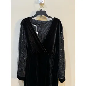 Dalia MacPhee Black Velvet Dress Size 1X Surplice Sheer Celestial Whimsy goth thumbnail 5