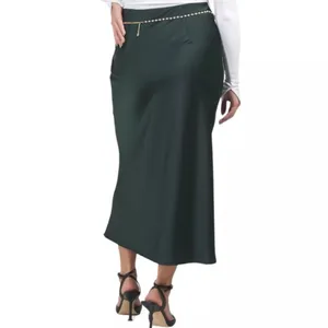 Rachel Zoe Green Satin Slip Midi Skirt with Pearl Chain Size 6 NWT thumbnail 3