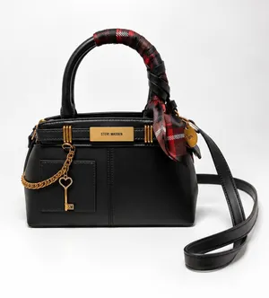 👜Steve Madden | Black Satchel with Red Plaid Scarf Accent👜 thumbnail 1