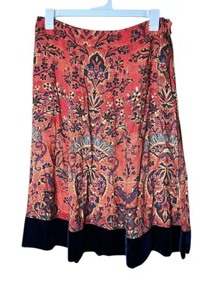 Soft Surroundings Women’s Skirt Orange Midi Boho Baroque‎ Velvet Hem SIze L thumbnail 1