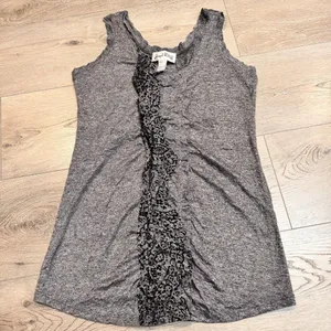 Joseph Ribkoff Tank Top 6 Medium Sleeveless Gray Black‎ Burnout Ruffle Shirt thumbnail 1