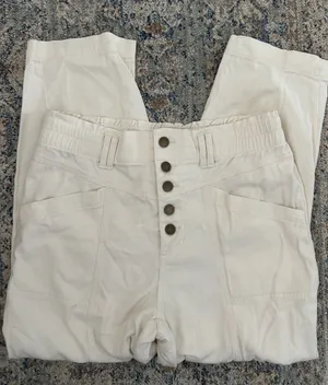Knox Rose Women's Cream High-Waist Button-Fly Ruffle Waistband Pants Size S thumbnail 1