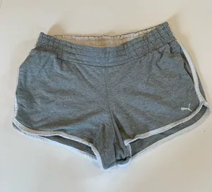 Puma Women’s Medium Light Gray Knit Athletic Short Shorts with White Trim thumbnail 1