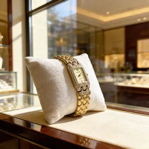 Vintage ELGIN Gold Tone & Rhinestones Bracelet Watch thumbnail 2