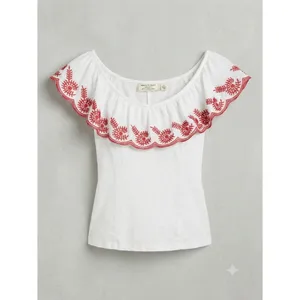 Anthropologie Moulinette Soeurs White/Red Julieta Ruffled Top Size S Boho Chic thumbnail 2