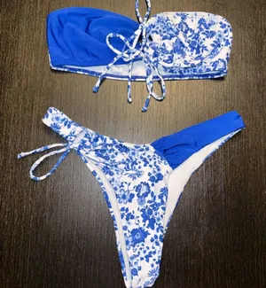 Blue Floral Girls' Two-Piece Swim Set thumbnail 1
