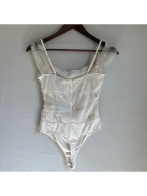 Le Lis Collection Womens Medium Cream Mesh Butterfly Embroidered Bodysuit NWT thumbnail 2