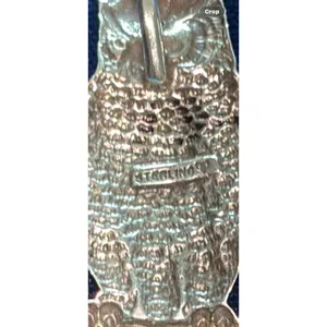 Vintage Sterling Silver Perched Owl Pendant Slide 1.5"x 1" Wisdom Luck thumbnail 7