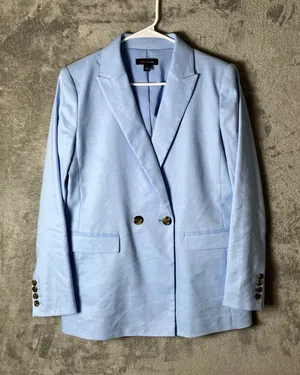 Ann Taylor The Oversized Peak Lapel Blazer Linen Twill Ojai Sky Blue‎ Size 0 thumbnail 1