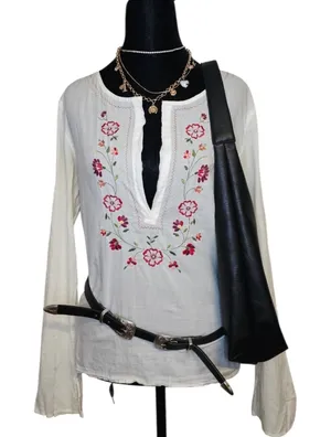 Vintage Y2K Abercrombie and fitch linen boho embroidered tunic L white thumbnail 1