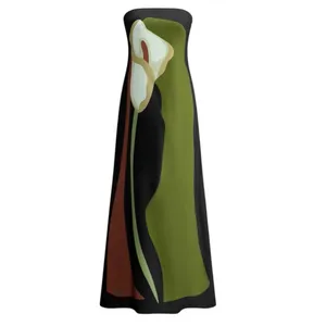 COMMENSE Large Floral Print Split Tube Long Dress COLOR - Yellow/Green Medium thumbnail 2