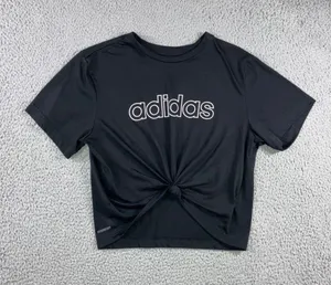 Adidas T-Shirt Women Small Black Tie‎ Front Sellout Sporty Aeroready Primegreen thumbnail 1