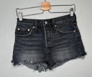 Levis 501 black charcoal quality denim button fly shorts size 25 thumbnail 5