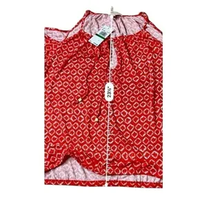 Michael Kors Orange‎ Red Open Shoulder Keyhole Blouse LARGE Bohemian NWT thumbnail 6
