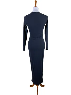 Skims Black Long Sleeve Maxi Dress L Bodycon Stretch Minimalist Crew Neck thumbnail 4