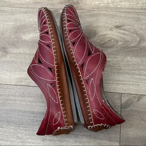 Pikolinos‎ Jerez Floral Leather Cut-Out Detail Moccasin Loafers Red 37 (7) thumbnail 5
