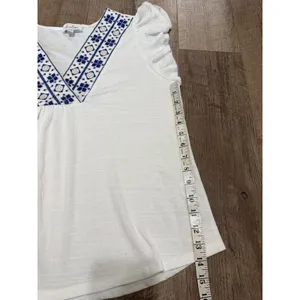 Anneliese Women's XL White‎ Embroidered V-Neck Flutter Sleeve Boho Blouse thumbnail 11