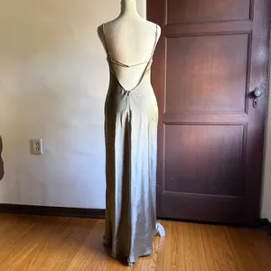 ZARA | Silver Satin Strappy back Open back Midi Cocktail Dress | Extra Small thumbnail 2