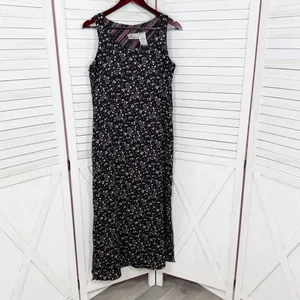 Vintage 90s Y2K Kathie Lee Floral Sleeveless Shift Maxi Dress Black Pink Medium thumbnail 8
