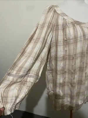 LC Lauren Conrad Beige Plaid Scoop-Neck Tunic thumbnail 2