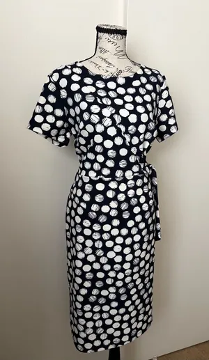 Enfocus Studio Navy & White Polka Dot Tie-Waist Midi Dress thumbnail 1