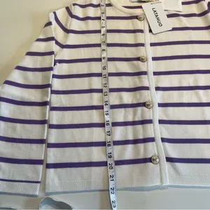 LATAHUO Women Gold Button Down Cardigan Lavender White Crew Neck size Medium thumbnail 5
