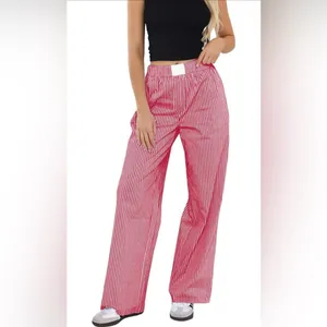 NEW Elastic Striped Y2K Wide Leg Low Waist Lounge Pants Pockets M thumbnail 4