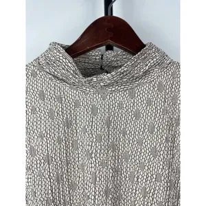 Zara Tan Jacquard Floral Pleated Long Sleeve High Neck Blouse Size‎ L thumbnail 3