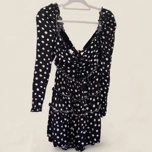 Majorelle black polka dot mini dress with ruffle details and tie-up front Small thumbnail 3