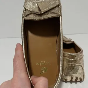 Bobbies Gold Lame Handmade Driving Moccasin Loafers with Bow Size 39 thumbnail 5
