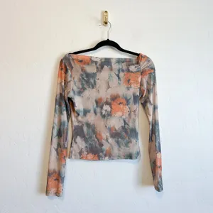 Reformation | Elio Off the‎ Shoulder Mesh Floral Top in Natural thumbnail 6
